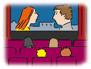 Menschen sitzen im Kino und sehen einen Film
