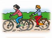Zwei Menschen fahren Fahrrad